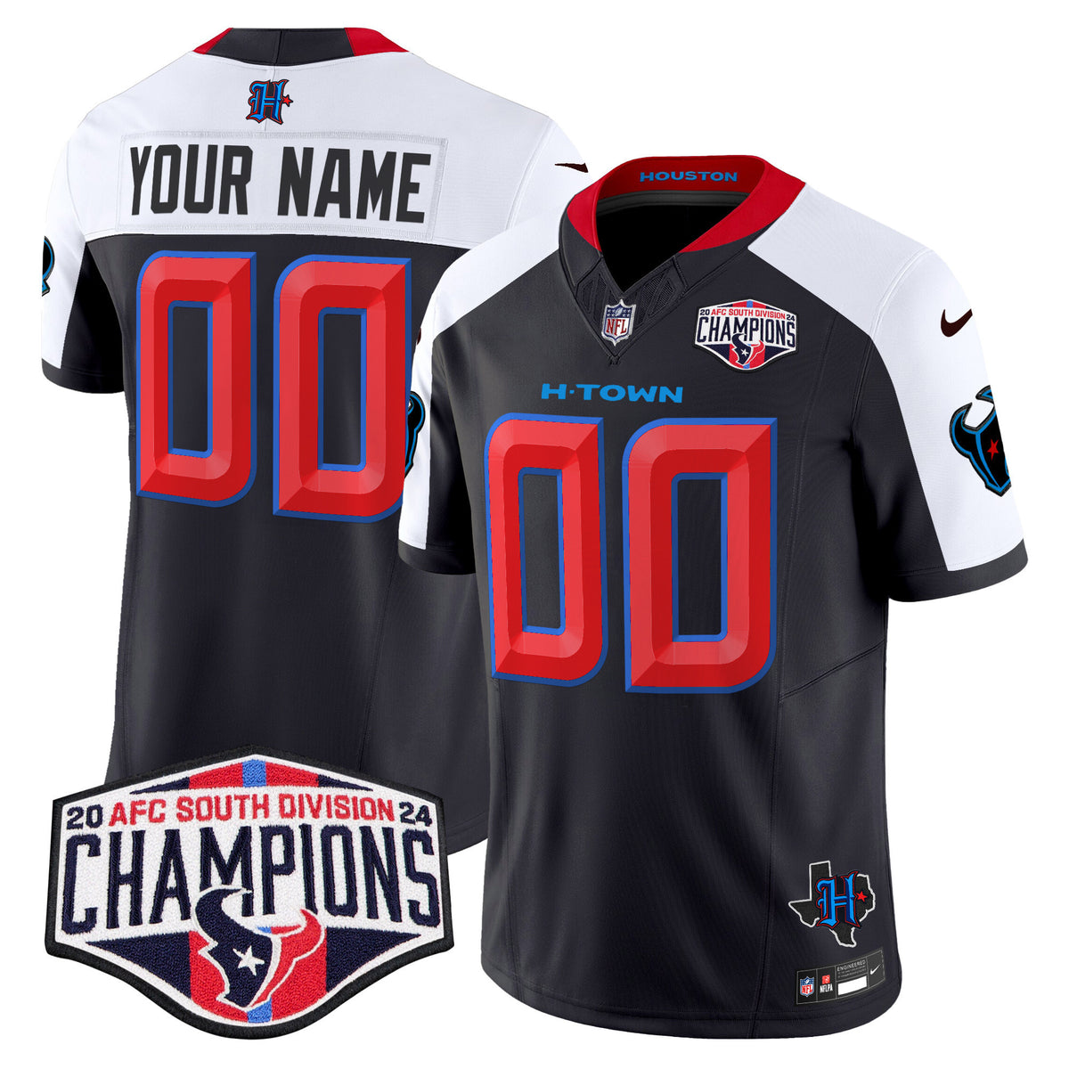 Houston Texans 2024 AFC South Division Champions Patch Vapor Limited Custom Jersey - All Stitched - Navy Alternate — view 1