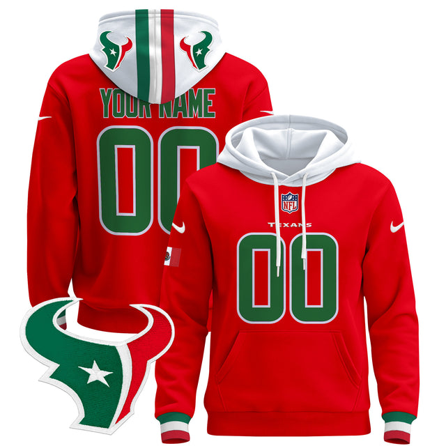 Houston Texans Mexico 2024 Custom Pullover Hoodie - All Stitched - Red — view 1