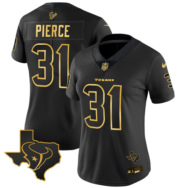 Women's Houston Texans Gold Vapor Limited Jersey - All Stitched - Black Gold - Dameon Pierce — view 1