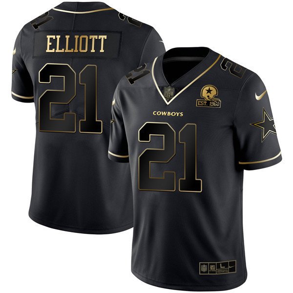 Men's Cowboys Gold & Split Vapor Est 1960 Patch Jersey - All Stitched - Black Gold - Ezekiel Elliott — view 1