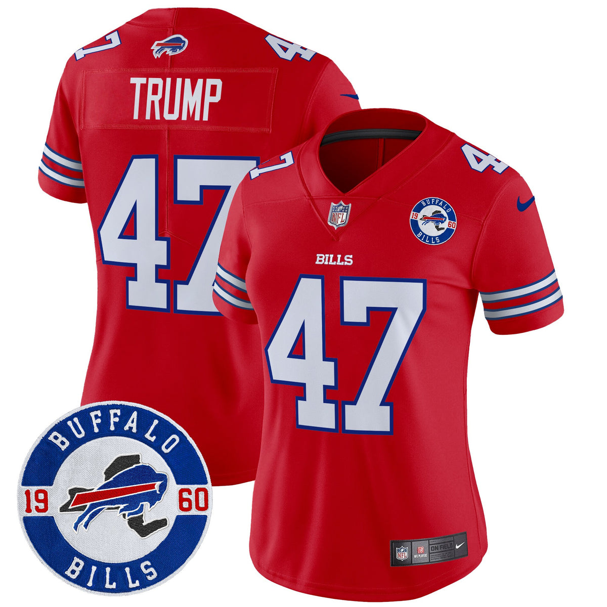 Women's Buffalo Bills 2024 Vapor Limited Jersey - Est. 1960 Patch - All Stitched - Red - Donald Trump — view 1