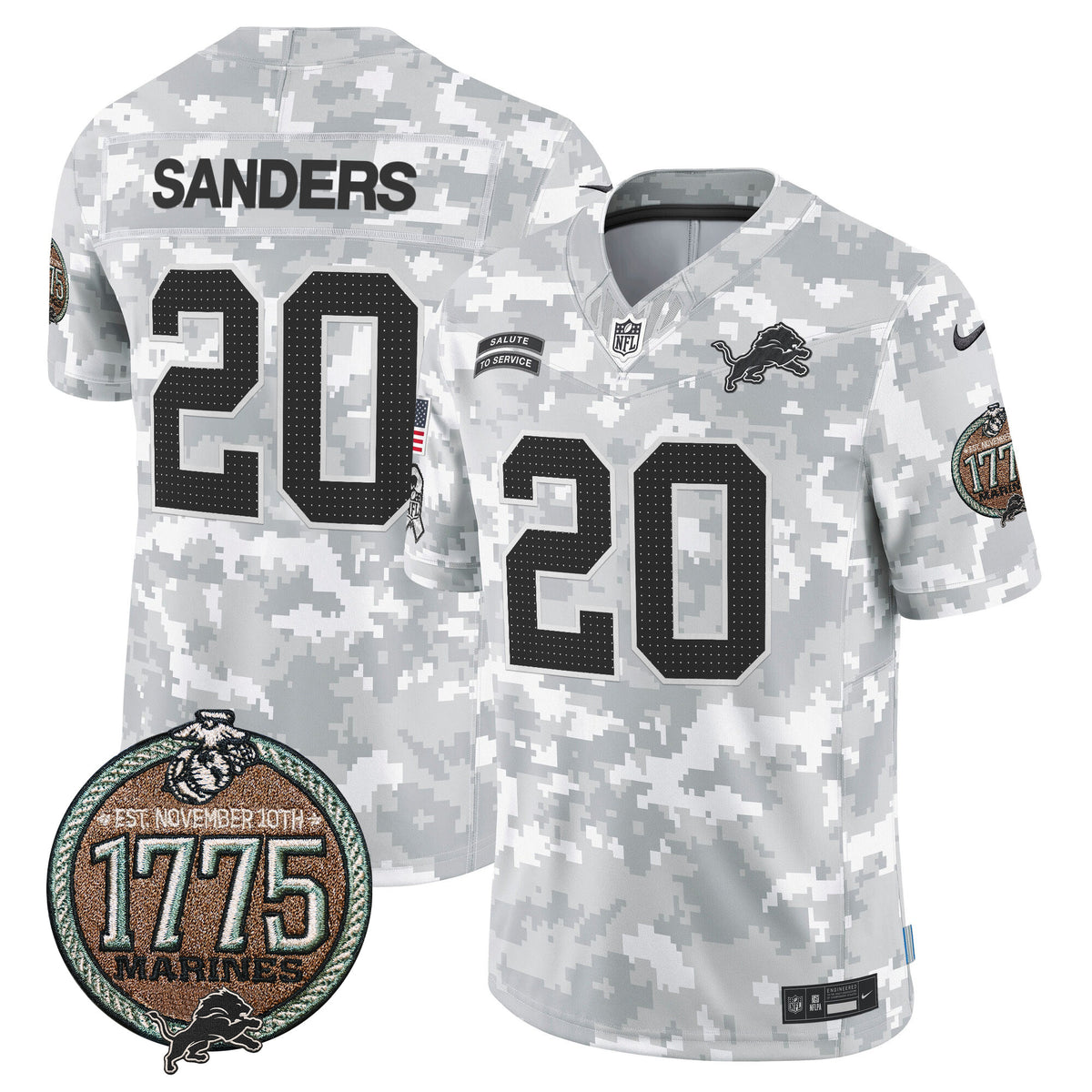 Men's Detroit Lions 2024 Salute to Service Establishment Year Patch Vapor Limited Jersey - All Stitched - Marines - Barry Sanders — view 1
