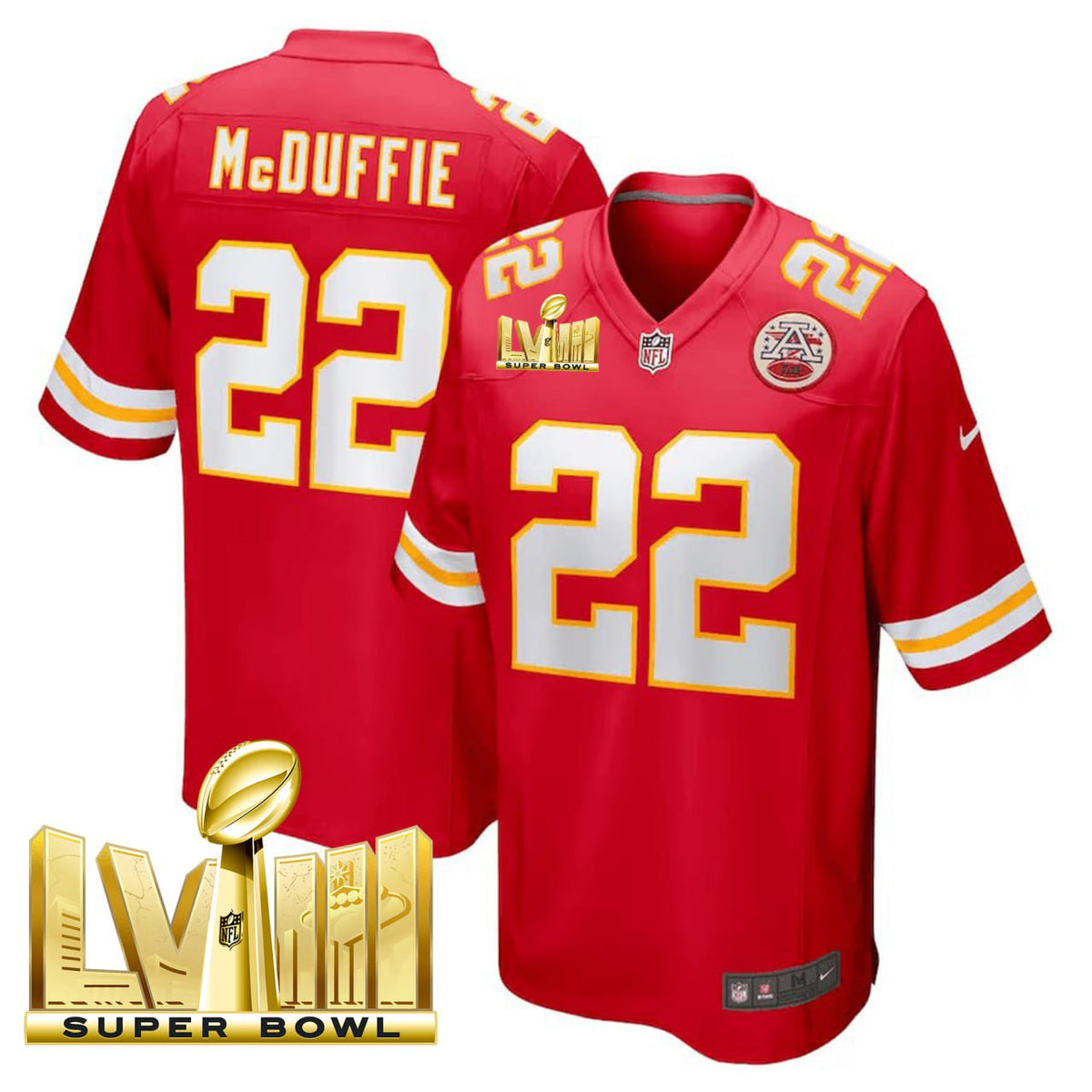 Trent McDuffie Kansas City Chiefs Super Bowl LVIII Patch Red Jersey - All Stitched - McDuffie — view 1