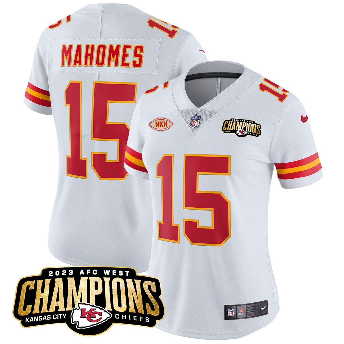 Women's Chiefs 2023 AFC West Champions Patch Vapor Limited Jersey - All Stitched - White - Patrick Mahomes — view 1