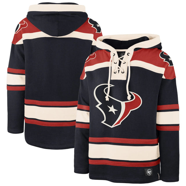 Houston Texans Navy Red Lacer V-Neck Pullover Hoodie - All Stitched - Navy Red — view 1