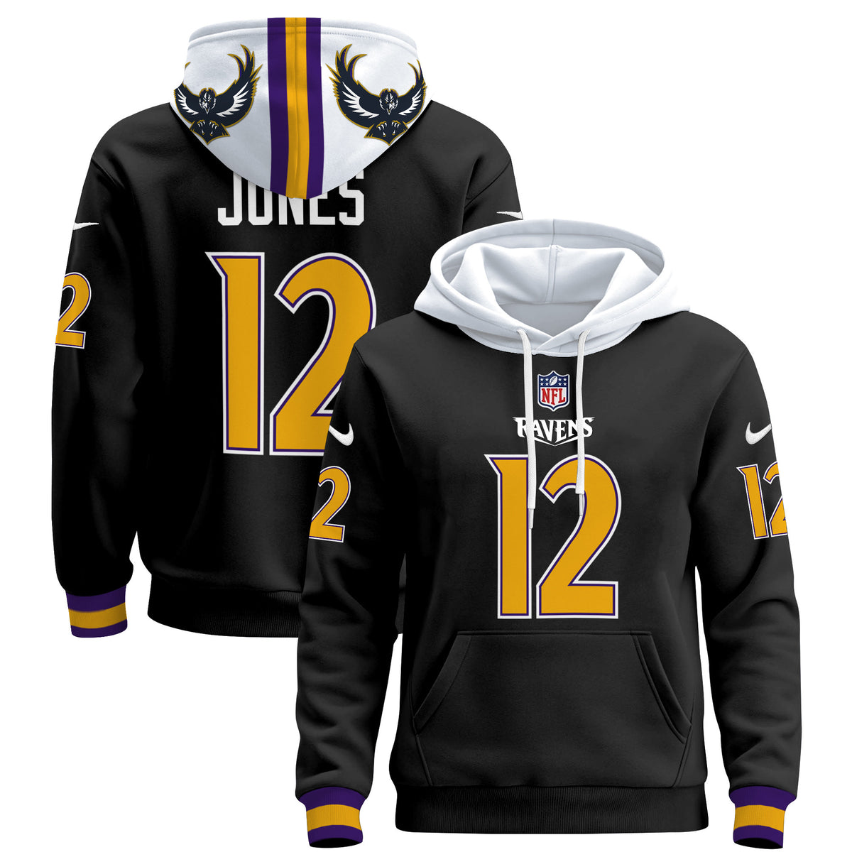 Men's Ravens 2024 Pullover Hoodie - All Stitched - Black - Jacoby Jones — view 1