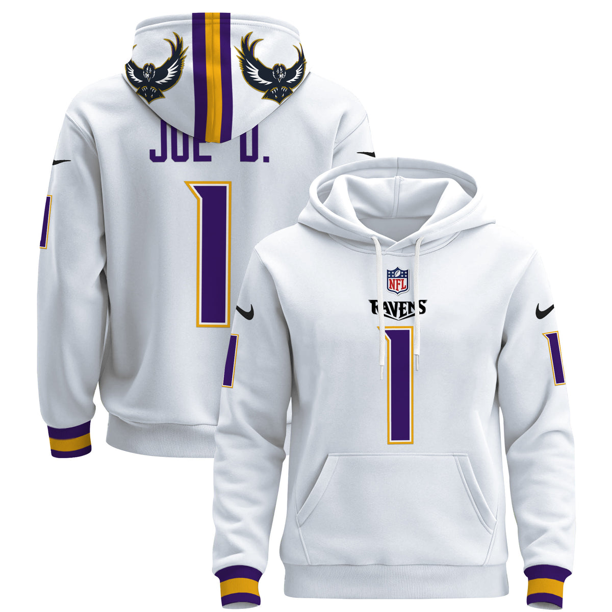 Men's Ravens 2024 Pullover Hoodie - All Stitched - White - Joe D — view 1