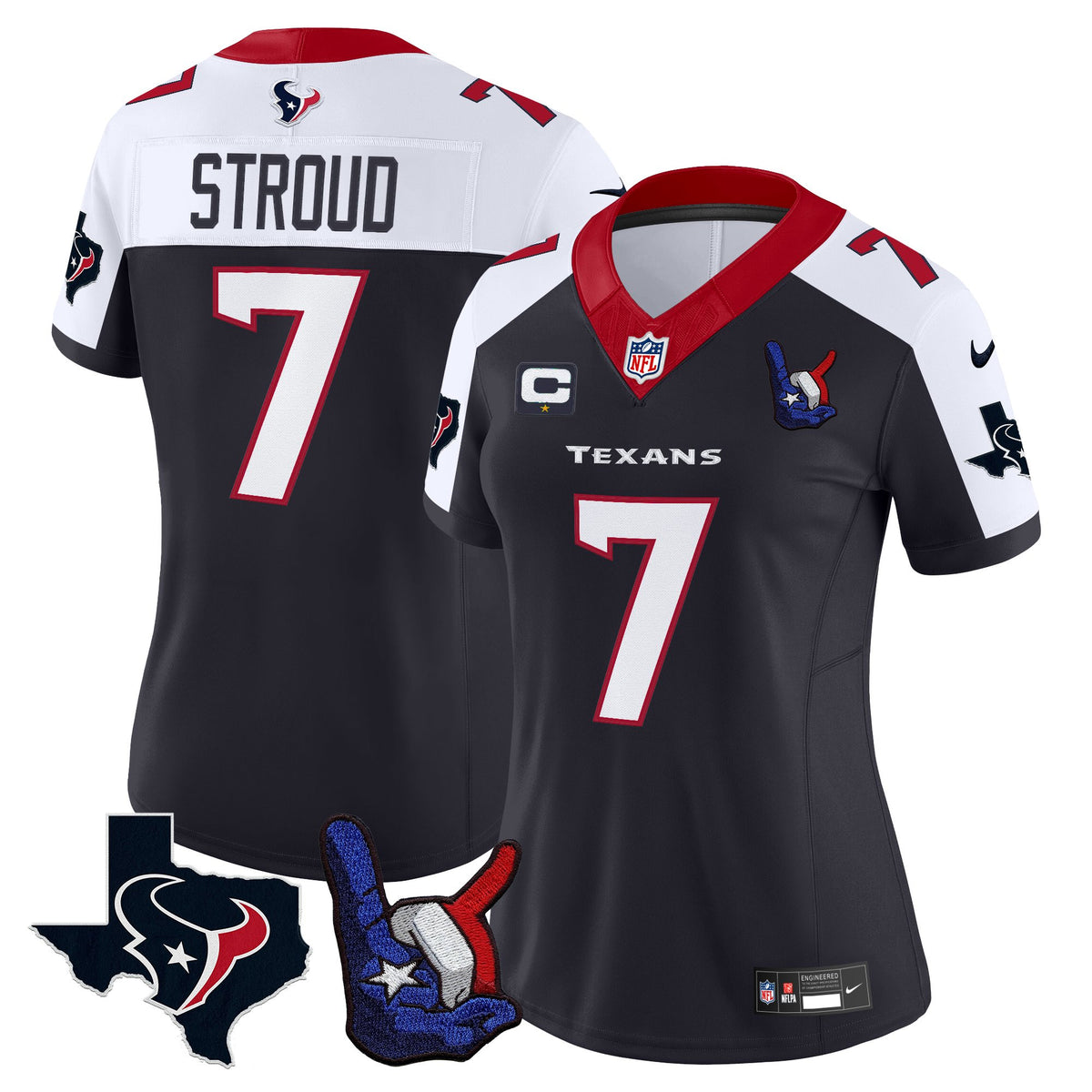 Women's Houston Texans Hand Sign Throwing Up The H Vapor Jersey - All Stitched - Navy Alternate - C.J. Stroud — view 1
