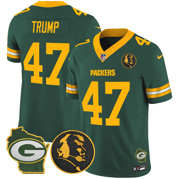 Men's Packers John Madden & Home Patch Vapor Limited Jersey - All Stitched - Green - Donald Trump — view 1
