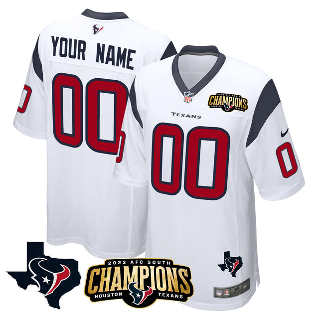 Houston Texans 2023 AFC South Champions Patch Game Custom Jersey - All Stitched - White — view 1