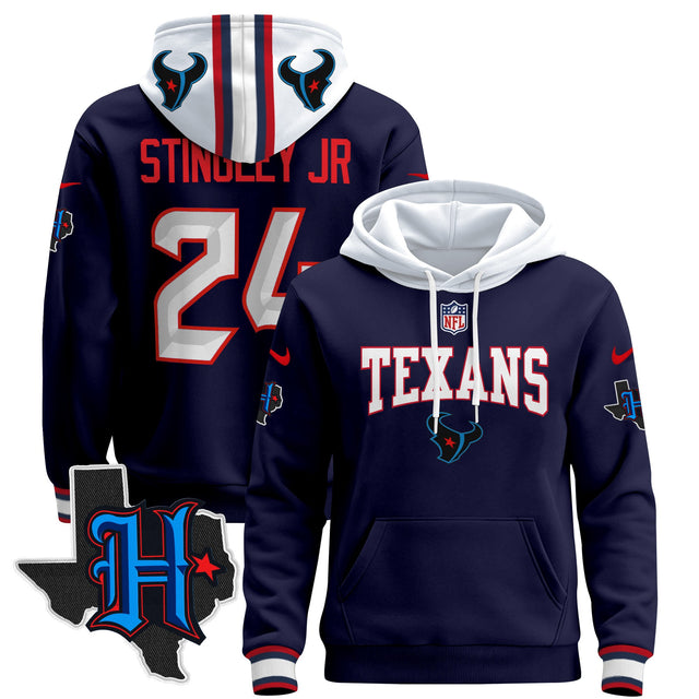Men's Houston Texans 2024 Pullover Hoodie V3 - All Stitched - Navy - Derek Stingley Jr — view 1