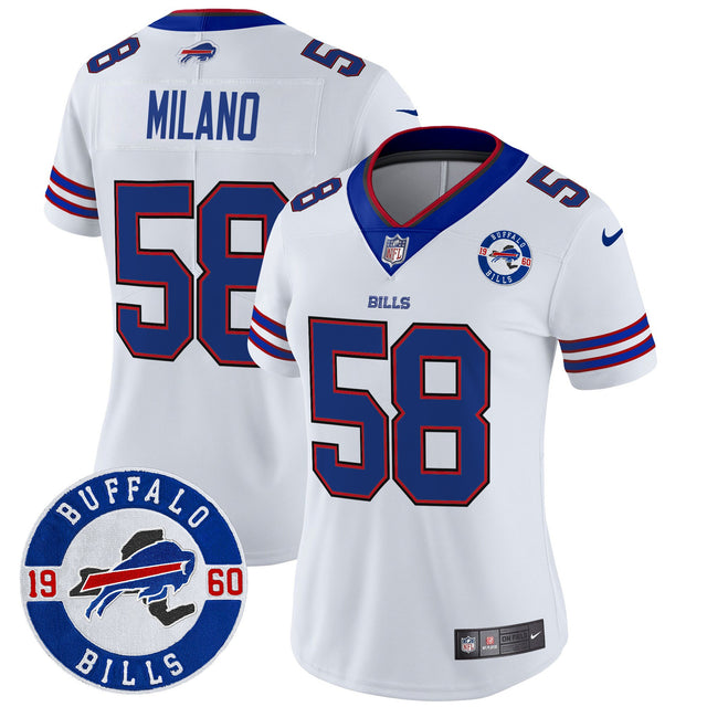 Women's Buffalo Bills 2024 Vapor Limited Jersey - Est. 1960 Patch - All Stitched - White - Matt Milano — view 1