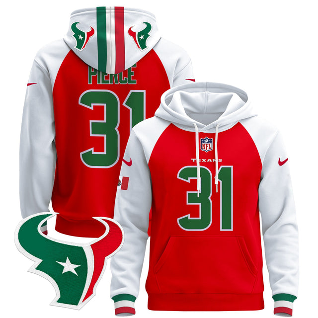 Men's Houston Texans Mexico 2024 Pullover Hoodie - All Stitched - Red Alternate - Dameon Pierce — view 1