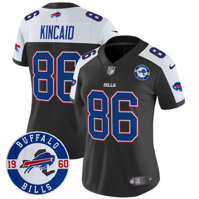 Women's Buffalo Bills 2024 Vapor Limited Jersey - Est. 1960 Patch - All Stitched - Black Alternate - Dalton Kincaid — view 1