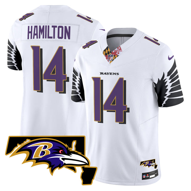 Men's Ravens Maryland Patch Vapor Limited Jersey V3 - All Stitched - White - Kyle Hamilton — view 1