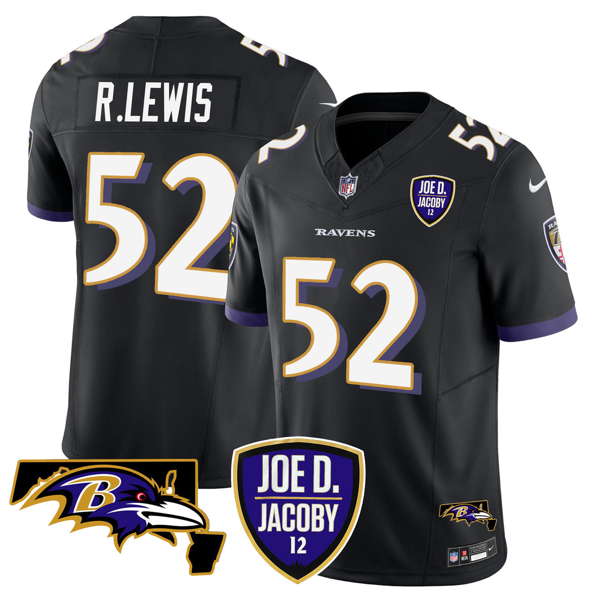 Men's Ravens Joe D & Jacoby Patch Vapor Limited Jersey - All Stitched - Black - Ray Lewis — view 1