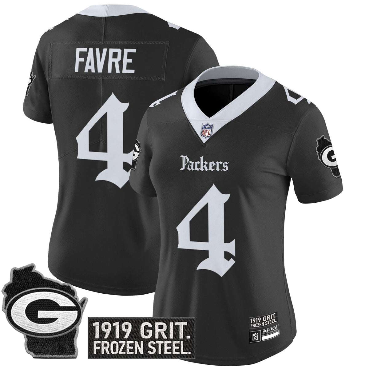Women's Green Bay Packers 'Gothic Frozen Tundra Edition' Vapor Limited Jersey - All Stitched - Black - Brett Favre — view 1