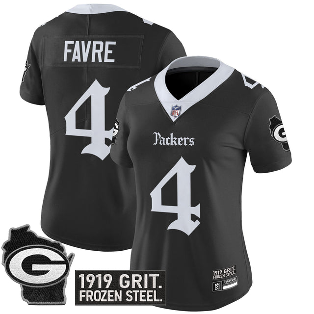 Women's Green Bay Packers 'Gothic Frozen Tundra Edition' Vapor Limited Jersey - All Stitched - Black - Brett Favre — view 1