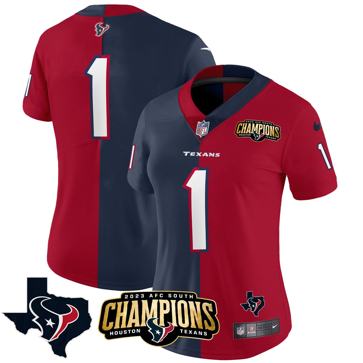 Houston Texans 2023 AFC South Champions Patch Split Vapor Jersey - All Stitched - #1 Team — view 1