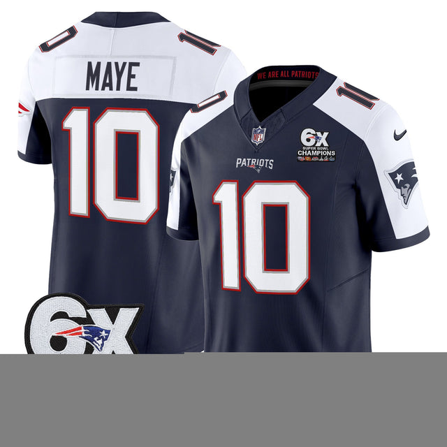 Men's New England Patriots 6-Time Champions Patch Vapor Limited Jersey - All Stitched - Navy Alternate - Drake Maye — view 1