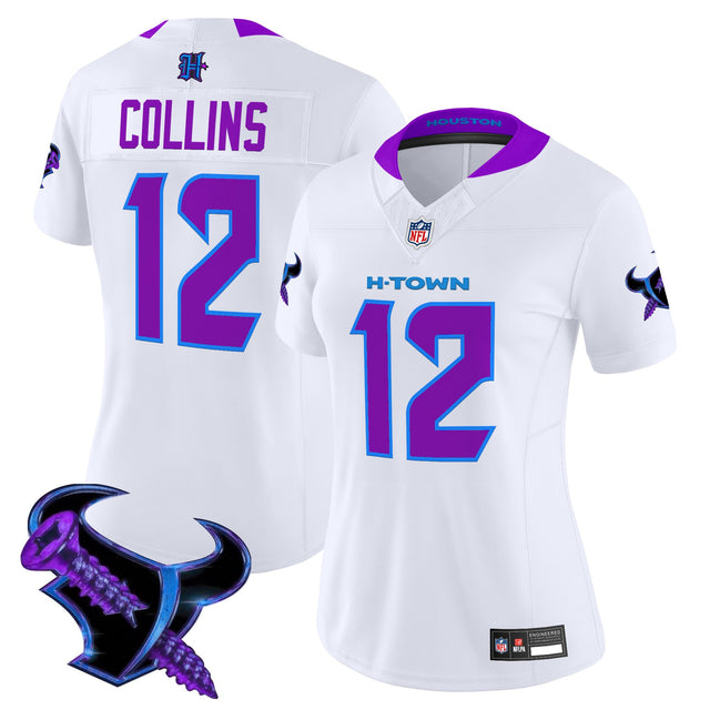 Women's Houston Texans 2025 DJ Screw Vapor Limited Jersey - All Stitched - White - Nico Collins — view 1