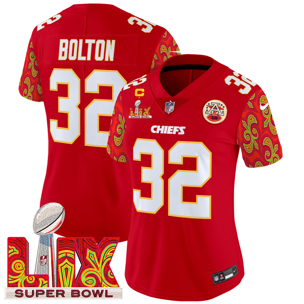 Women's Chiefs Super Bowl LIX Style Vapor Limited Jersey - All Stitched - Red - Nick Bolton — view 1