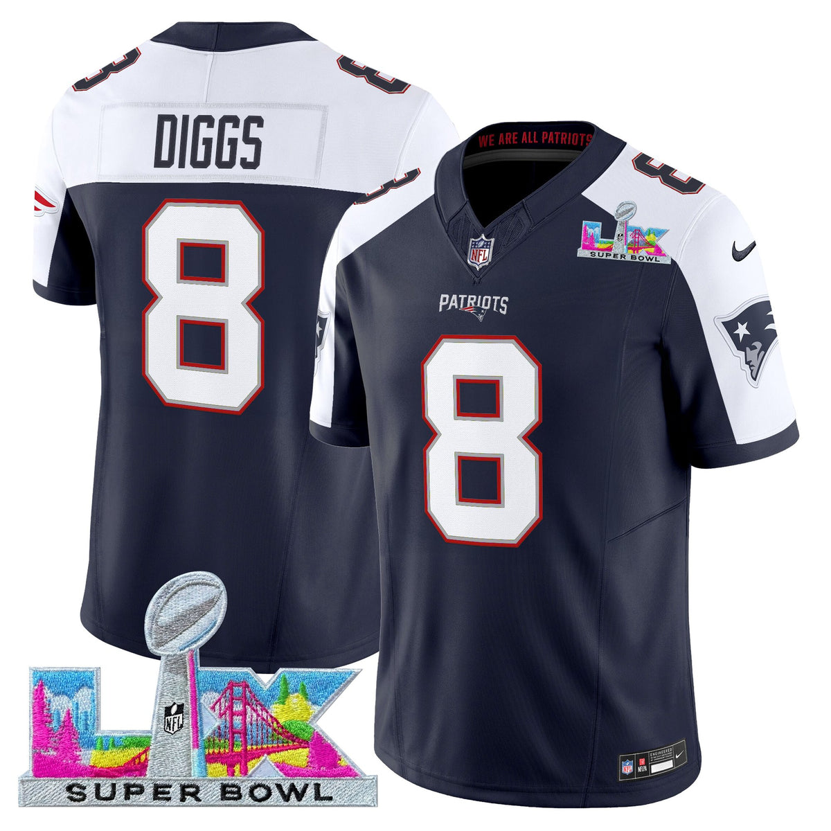 Men's New England Patriots Super Bowl LX Vapor Limited Jersey - All Stitched - Navy Alternate - Stefon Diggs — view 1