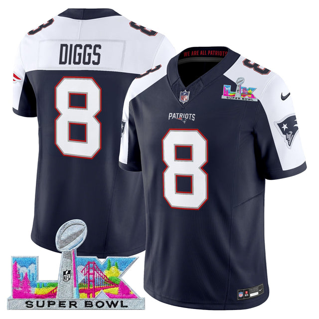 Men's New England Patriots Super Bowl LX Vapor Limited Jersey - All Stitched - Navy Alternate - Stefon Diggs — view 1
