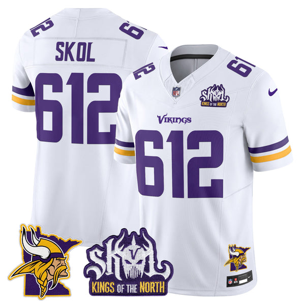 Men's Minnesota Vikings Kings Of The North Patch Vapor Limited Jersey V3 - All Stitched - White - Skol 612 — view 1