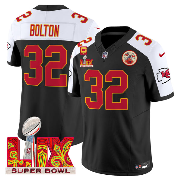 Men's Chiefs Super Bowl LIX Patch Vapor Limited Jersey - All Stitched - Black Alternate - Nick Bolton — view 1