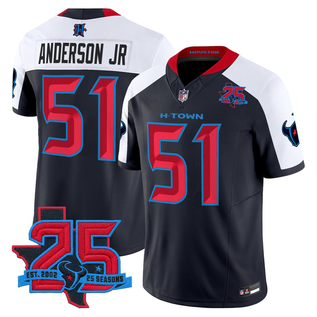 Men's Houston Texans 25th Year Anniversary Patch Vapor Limited Jersey - All Stitched - Navy Alternate - Will Anderson Jr — view 1