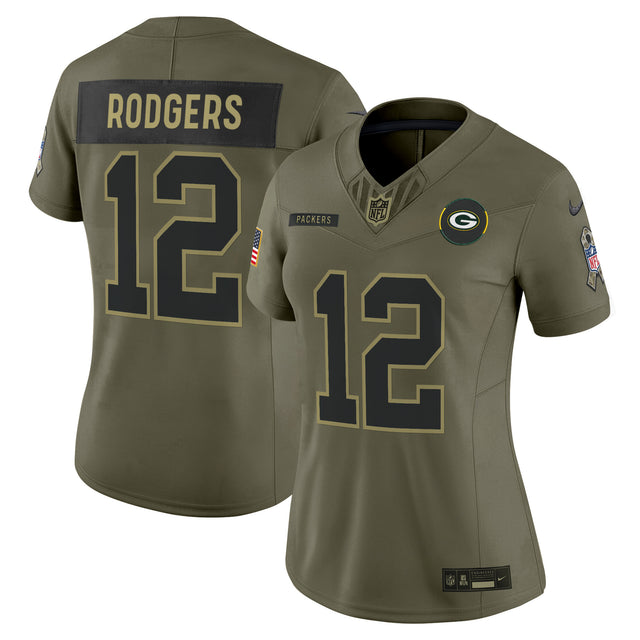 Women's Green Bay Packers 2025 Salute to Service Vapor Limited Jersey - All Stitched - Olive - Aaron Rodgers — view 1