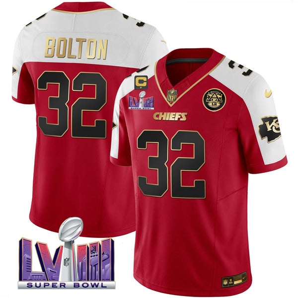 Men's Chiefs Super Bowl LVIII Patch Vapor Jersey - All Stitched - Red Alternate - Nick Bolton — view 1
