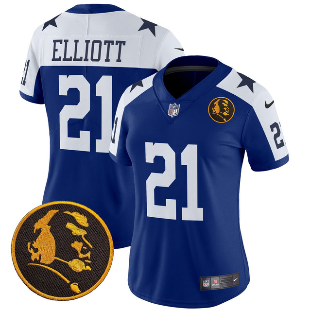 Women's Cowboys Texas & John Madden Patch Vapor Limited Jersey V2 - All Stitched - Royal Alternate - Ezekiel Elliott — view 1