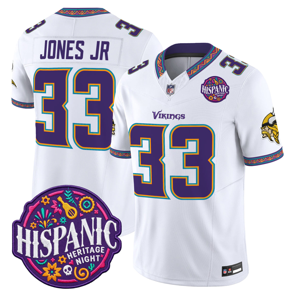 Men's Minnesota Vikings 2026 Latino Heritage Month Vapor Limited Jersey - All Stitched - White - Aaron Jones — view 1