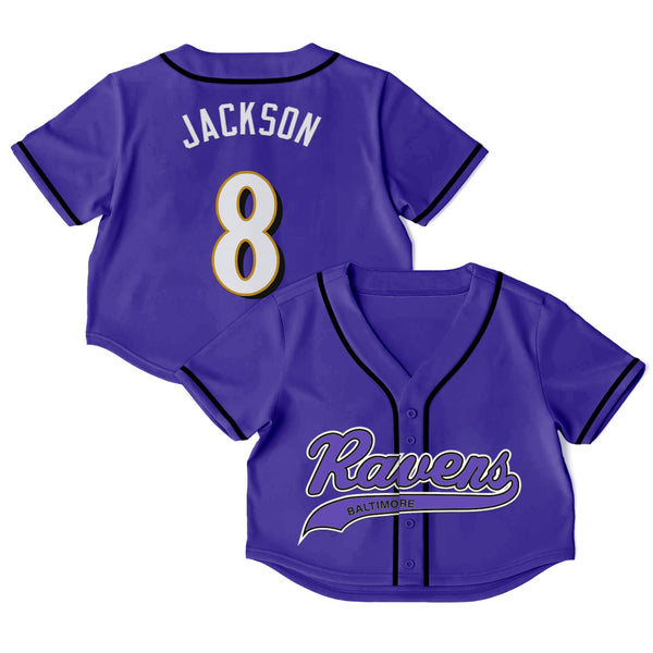 Baltimore Ravens Crop Top Baseball Jersey - All Stitched - Lamar Jackson — view 1