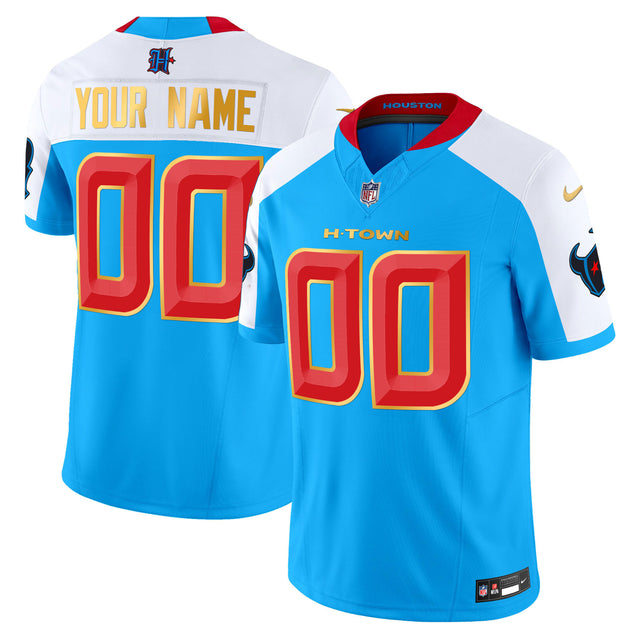 Houston Texans 2024 Gold Trim Vapor Limited Custom Jersey - All Stitched - Blue Alternate — view 1