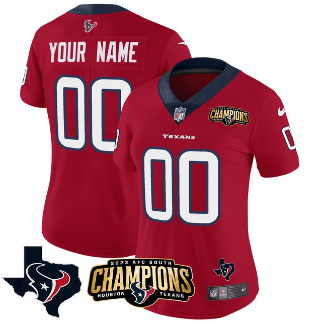 Houston Texans 2023 AFC South Champions Patch Vapor Custom Jersey - All Stitched - Red — view 1