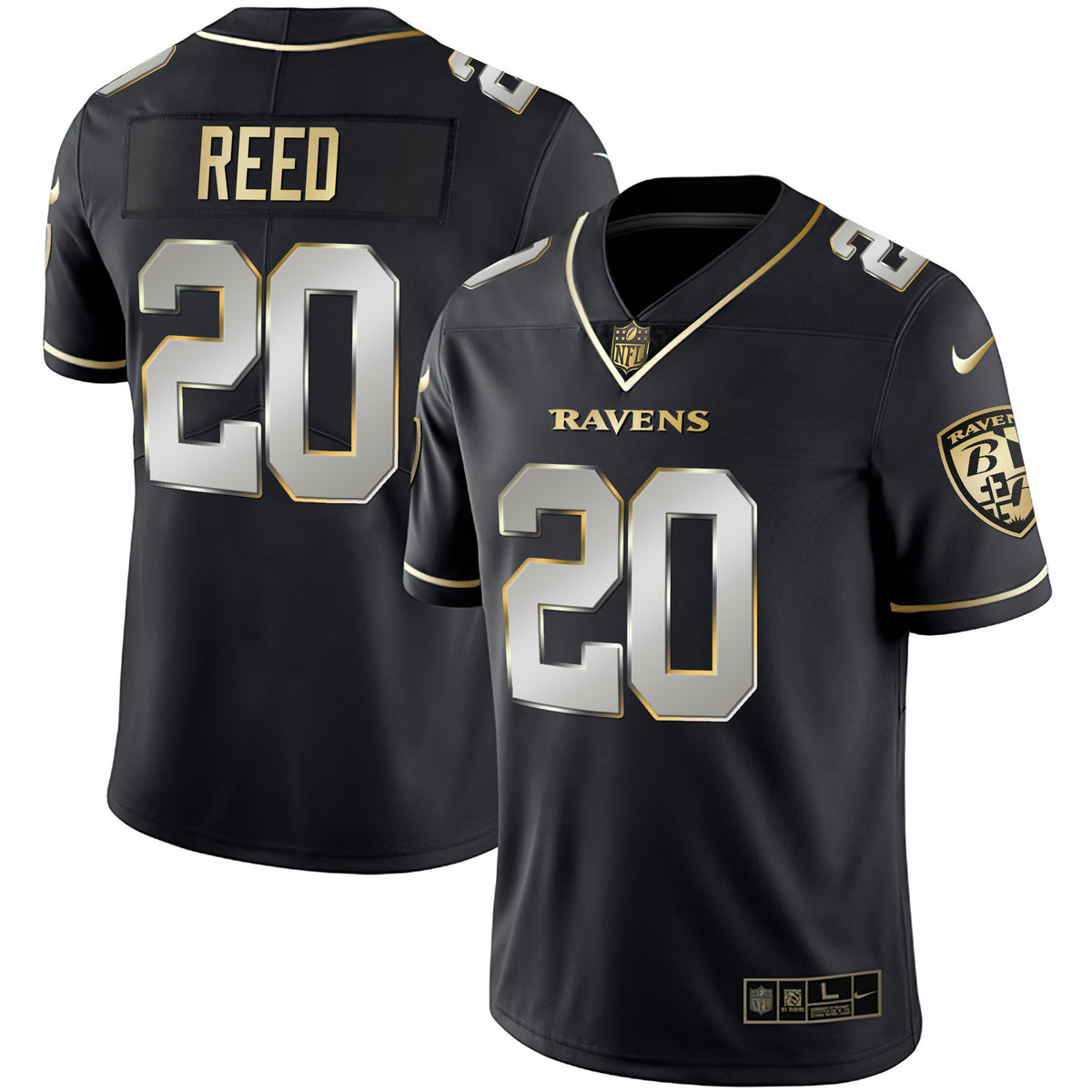 Men's Ravens Gold Vapor Jersey - All Stitched - Black Limited - Ed Reed — view 1