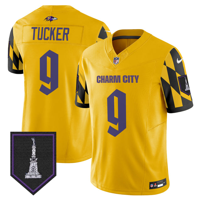 Men's Ravens City Edition Patch Vapor Limited Jersey - All Stitched - Gold - Justin Tucker — view 1
