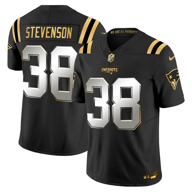 Men's New England Patriots 2025 Gold Vapor Limited Jersey - All Stitched - Black Limited - Rhamondre Stevenson — view 1