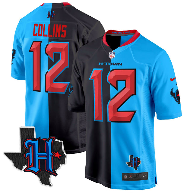 Men's Houston Texans 2024 Texas Patch Game Jersey - All Stitched - Split - Nico Collins — view 1