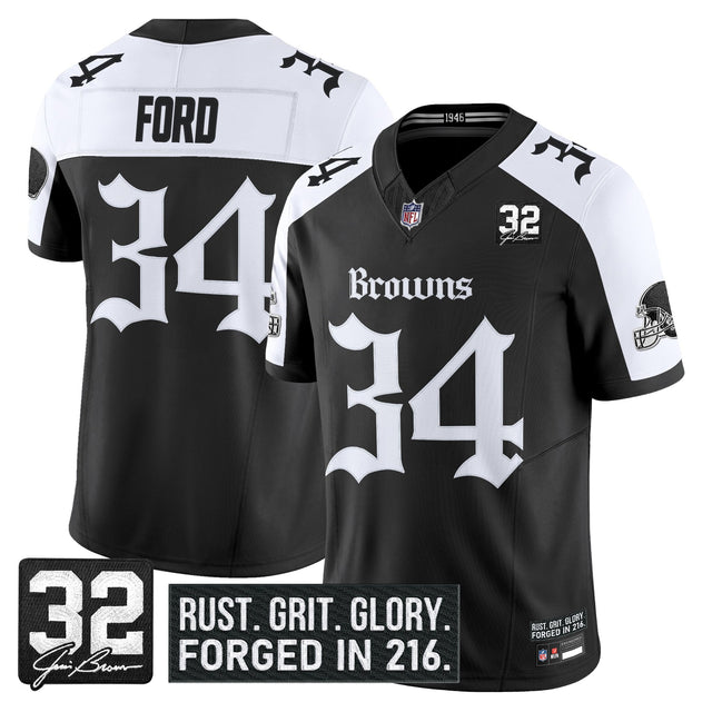 Men's Cleveland Browns 'Gothic Dawg Shadows Drop' Vapor Limited Jersey - All Stitched - Alternate - Jerome Ford — view 1