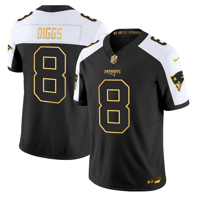 Men's New England Patriots 2025 Gold Vapor Limited Jersey - All Stitched - Alternate - Stefon Diggs — view 1