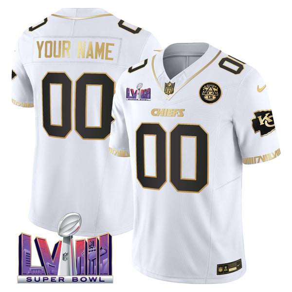 Chiefs Super Bowl LVIII Pattern Vapor Custom Jersey - All Stitched - White Gold — view 1