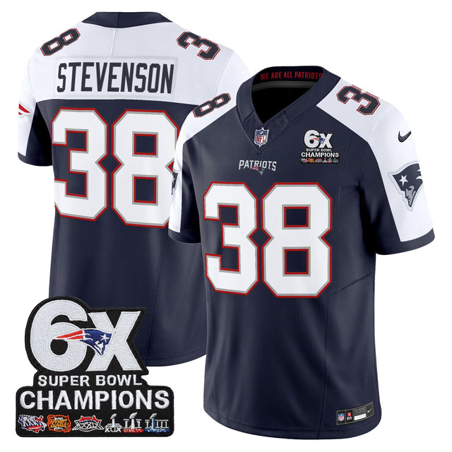 Men's New England Patriots 6-Time Champions Patch Vapor Limited Jersey - All Stitched - Navy Alternate - Rhamondre Stevenson — view 1
