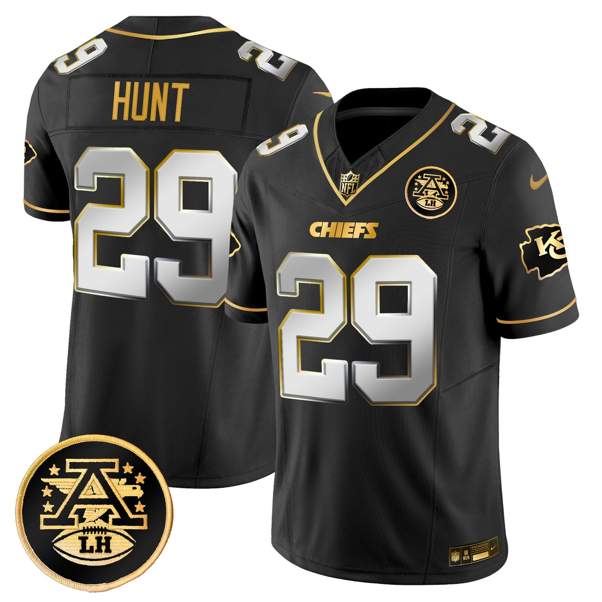 Men's Kansas City Chiefs 2025 Gold Vapor Limited Jersey - All Stitched - Black Limited - Kareem Hunt — view 1