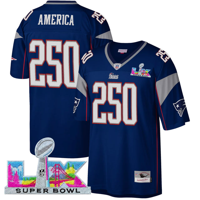 Men's New England Patriots Super Bowl LX Throwback Jersey - All Stitched - Royal - #250 America — view 1