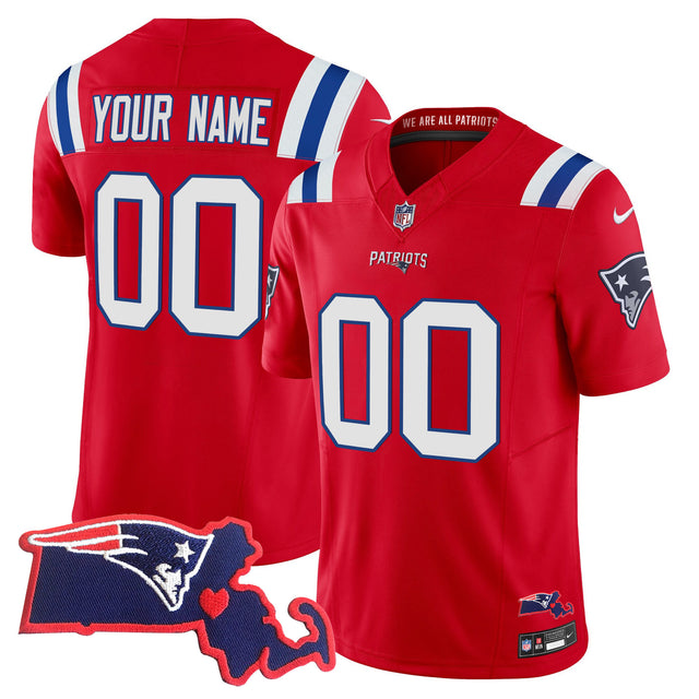 Patriots Massachusetts Patch Vapor Custom Jersey - All Stitched - Red — view 1
