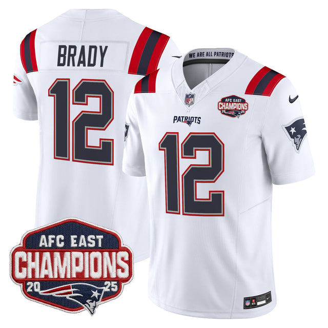 Men's New England Patriots 2025 AFC East Division Champions Vapor Limited Jersey - All Stitched - White - Tom Brady — view 1